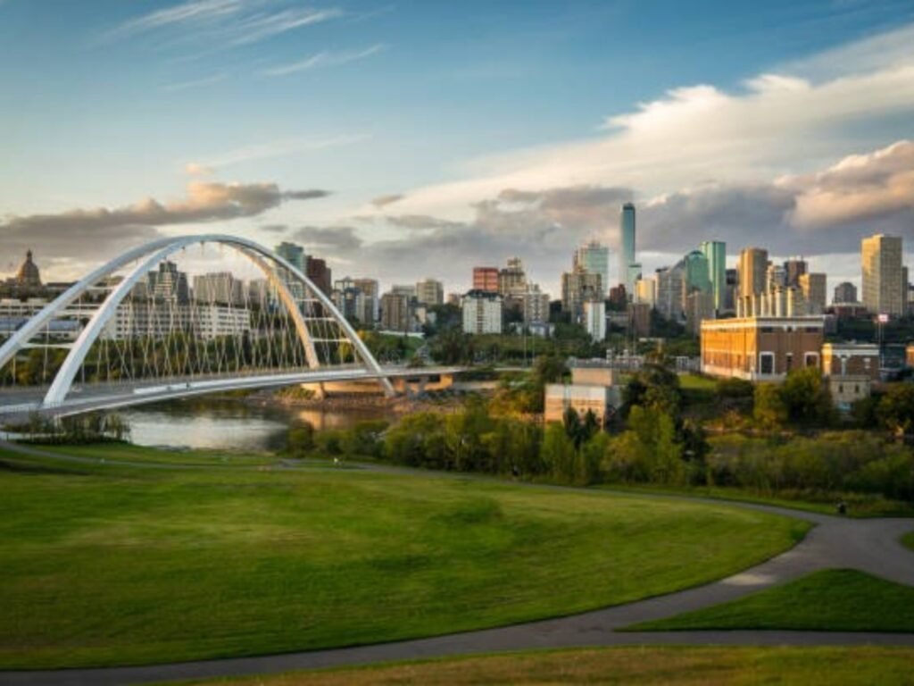 Edmonton skyline and Walterdale Bridge in Edmonton, Alberta